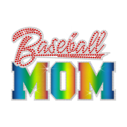 Rainbow Holofoil Baseball Mom Hotfix Rhinestone Transfer